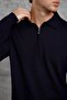 Men's Knitwear 251 Half Zipper Polo Navy Blue Oversize Zippered Knitwear Fabric - 3
