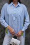 Blue Side Buttoned Neon Stripe Detail 50% Cotton 50% Viscose Fabric Oversized Shirt (Buy One Size Smaller) - 3