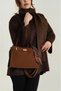 Women's Lock Belt Detailed Suede Cross Strap Hand Shoulder Bag Brown - 3