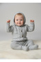 Gray 3-Piece Unisex Baby Girl-Boy Suit Geometric Patterned Hooded Knitwear Baby Suit