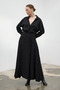 Black Textured Satin V-Neck Oversize Alessa Satin Shirt - 2