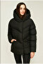 Women's Black Fiber Hooded Windproof Puffer Winter Jacket