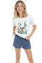 Women's White Relaxed Fit 100% Cotton T-Shirt – Street Cafes & Colorful Houses Printed - 3