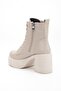 Beige Women's Platform Heeled Boots Lace-Up Zippered - 5