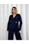 Women's Navy Blue Gold Buttoned Asymmetrical Cut Velvet Jacket - 3