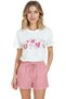 Women's White Relaxed Fit 100% Cotton T-Shirt – Pink Doodle Heart Row Printed - 6