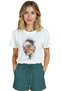 Women's White Relaxed Fit 100% Cotton T-Shirt – Colorful Linear Scribble Face Printed - 5