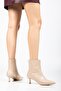 Nude Women's Thin Heeled Boots Wrinkled Patent Leather Pointed Toe - 2