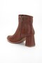Tan Women's Thick Heeled Boots with Earring Stones Faux Leather - 5
