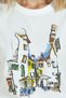 Women's White Relaxed Fit 100% Cotton T-Shirt – Street Cafes & Colorful Houses Printed - 6