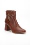 Tan Women's Thick Heeled Boots with Earring Stones Faux Leather - 4