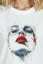Women's White Relaxed Fit 100% Cotton T-Shirt – Linear Portrait & Red Lipstick Printed - 7