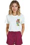 Women's White Relaxed Fit 100% Cotton T-Shirt – Watercolor Flower Bouquet Sketch Printed - 3