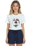 Women's White Relaxed Fit 100% Cotton T-Shirt – Linear Portrait & Red Lipstick Printed