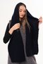 Navy Blue Knitted Shawl with Hood Detail |   Trendy Hooded Scarf - 2