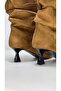 Larina Women's Beige Suede Short Heeled Boots - 5