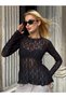 Women's Crew Neck Full Stretchy Lace Wrap-Around Sporty Stylish Design Asymmetrical Cut Night Blouse