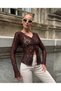Women's V-Neck Full Stretchy Lace Wrap-Around Sports Stylish Design Asymmetrical Cut Evening Blouse - 5