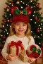 Red Sequined Christmas Hat – Party Accessory Suitable for All Ages with Green Bow and Deer Figure - 2