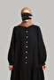 Half Buttoned Muslin Dress Black - 7