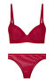 Patterned Cherry Underwire Padded Corded Fabric Bra Set - 5