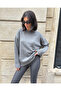 Women's Anthracite Crew Neck Oversize Loose Knit Sweater - 5