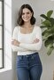 Basic Square Neck Long Sleeve Black Bodycon Fit Knit Blouse - 4
