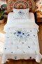 100% Cotton Blue Flower Bouquet Designed Single Bedspread Set - 2