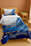 100% Cotton Gold Veined Blue Granite Patterned Single Pike Set