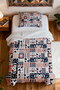 100% Cotton Red Blue Cross-Stitch Patterned Single Pike Set - 4