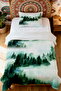 100% Cotton Dark Green Sequential Trees Patterned Single Person Pike Set - 2