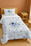 100% Cotton Blue Flower Bouquet Designed Single Bedspread Set