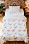 100% Cotton Pink Blue Butterflies Patterned Single Pique Set - 2