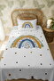 100% Cotton Green Flower Rainbow Patterned Single Bedspread Set - 3