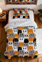100% Cotton Dark Cats Patterned Single Pique Set - 4