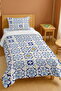 100% Cotton Yellow Blue Tile Patterned Single Pique Set