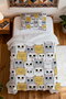 100% Cotton Cute Yellow Gray Cats Patterned Single Pique Set - 4