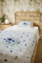 100% Cotton Blue Flower Bouquet Designed Single Bedspread Set - 5