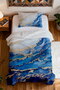 100% Cotton Gold Veined Blue Granite Patterned Single Pike Set - 4