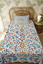 100% Cotton Turquoise Orange Ikat Motif Patterned Single Bedspread Set - 3