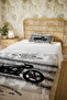 100% Cotton Black and White Rebel Motor Patterned Single Pique Set - 5