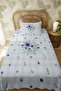 100% Cotton Blue Flower Bouquet Designed Single Bedspread Set - 3