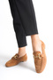 Women's Loafer Ballet Flats with Buckle, Brown Suede - 2