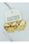 Brass Gold Color Serrated Fan Model Dangle Earrings - 2
