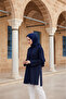 Navy Blue - Wide Cuffs 96% Cotton Stretchy Poplin Long Tunic Women's Hijab Shirt 1160-Tes - 5