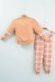 Salmon Color Plaid Sleeves and Rabbit Embroidery Girls' Set - 6