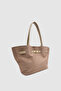 Ferny Suede Arm and Shoulder Bag with Belt, Buckle and Stitching Detail Mink - 2