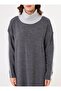 Oversized Knitwear Hijab Dress with Contrast Stripe Detail - Anthracite - - 3