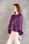 Collar Bias Skirt Gathered Tunic-Purple - 4
