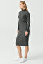 Women's Zippered Collar Corded Fabric Dress - 4